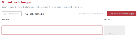 Online Shop B2B Konto Schnellbestellungen